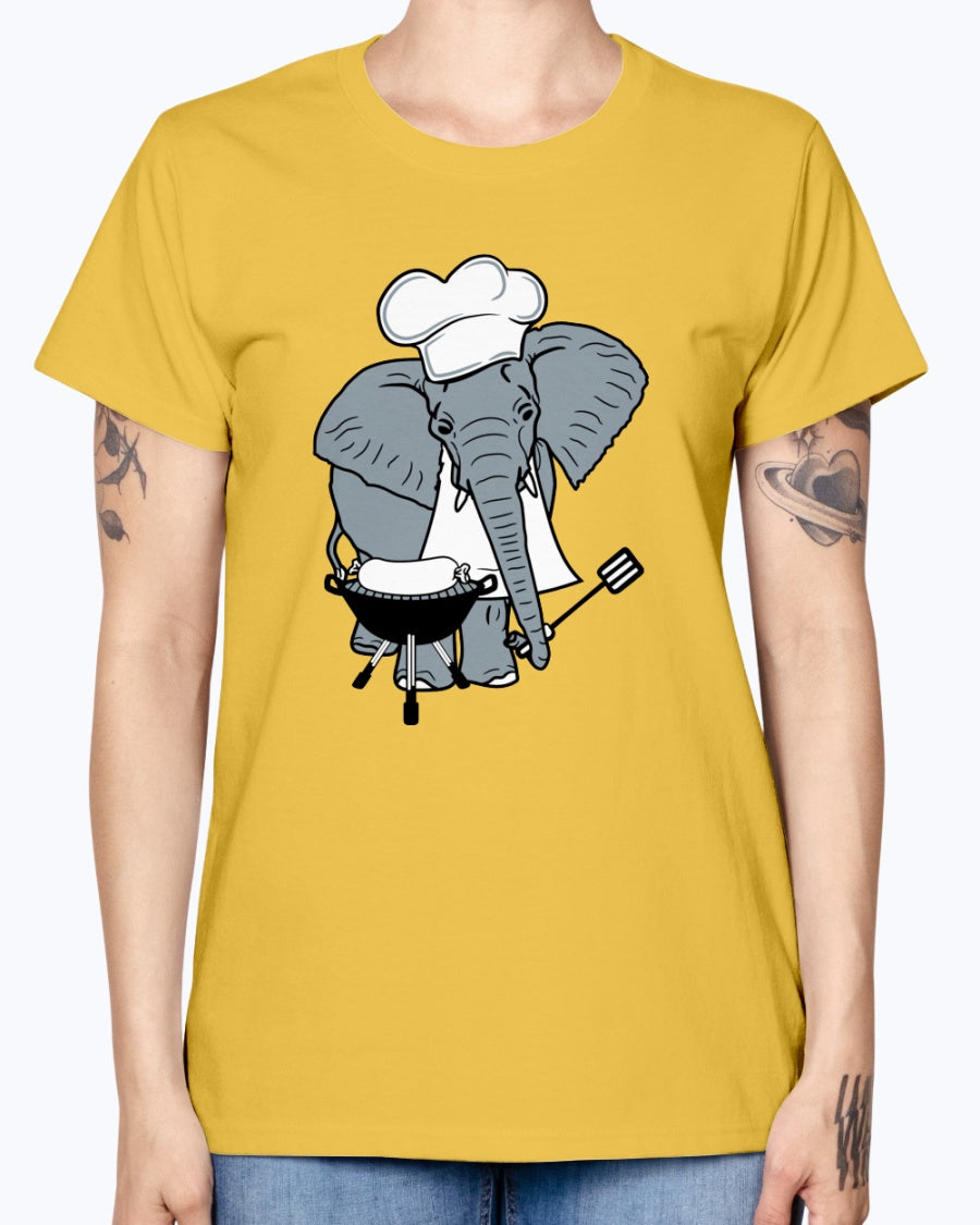 Gildan Ladies Missy T-Shirt Cook, grill, hat, elephant