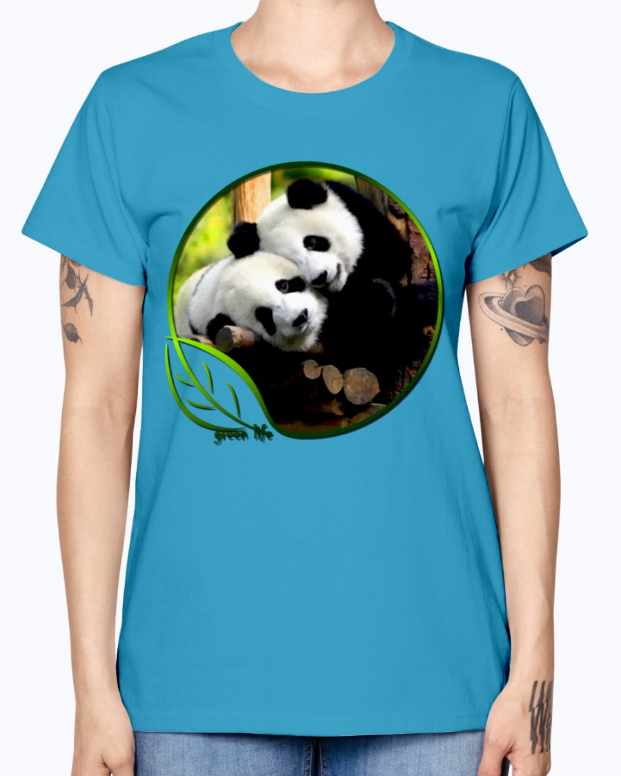 Gildan Ladies Missy T-Shirt Green Life Panda's