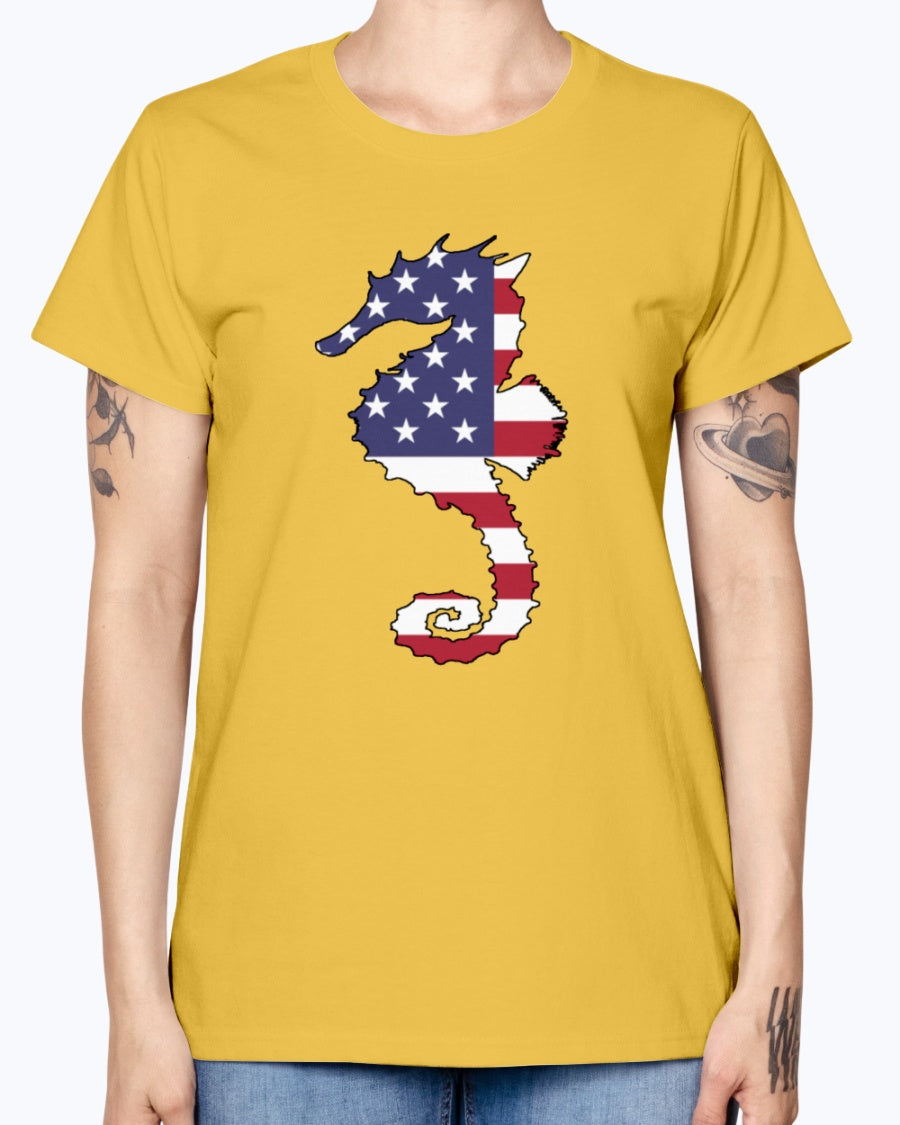 Gildan Ladies Missy T-Shirt. American Flag