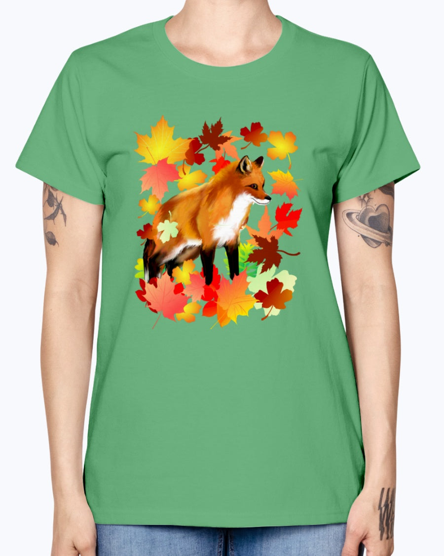 Gildan Ladies Missy T-Shirt 16 Light Colors A FOX in FALL