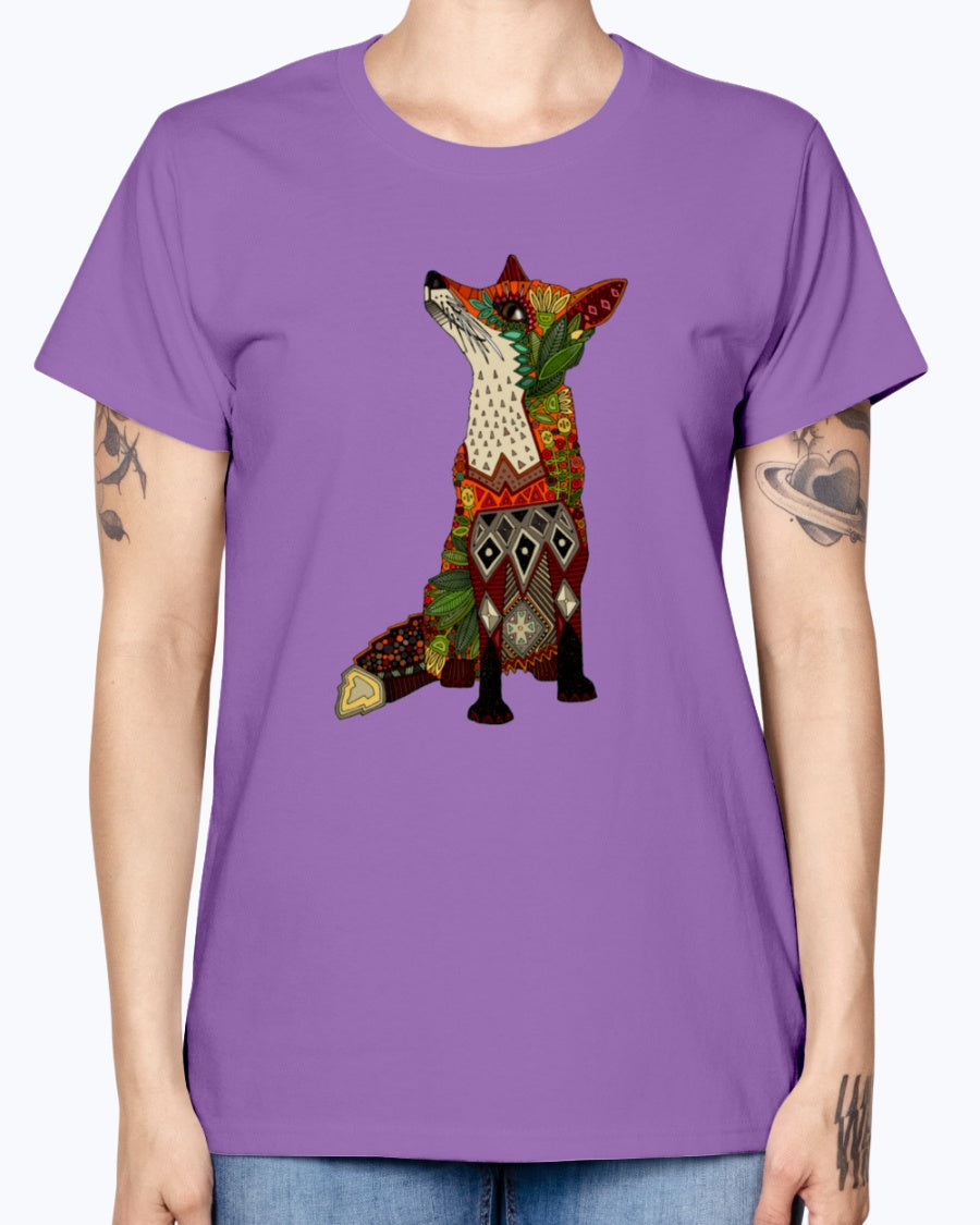 Gildan Ladies Missy T-Shirt 16 Light Colors Floral Fox