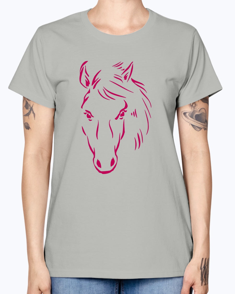 Gildan Ladies Missy T-Shirt. Horse drawing
