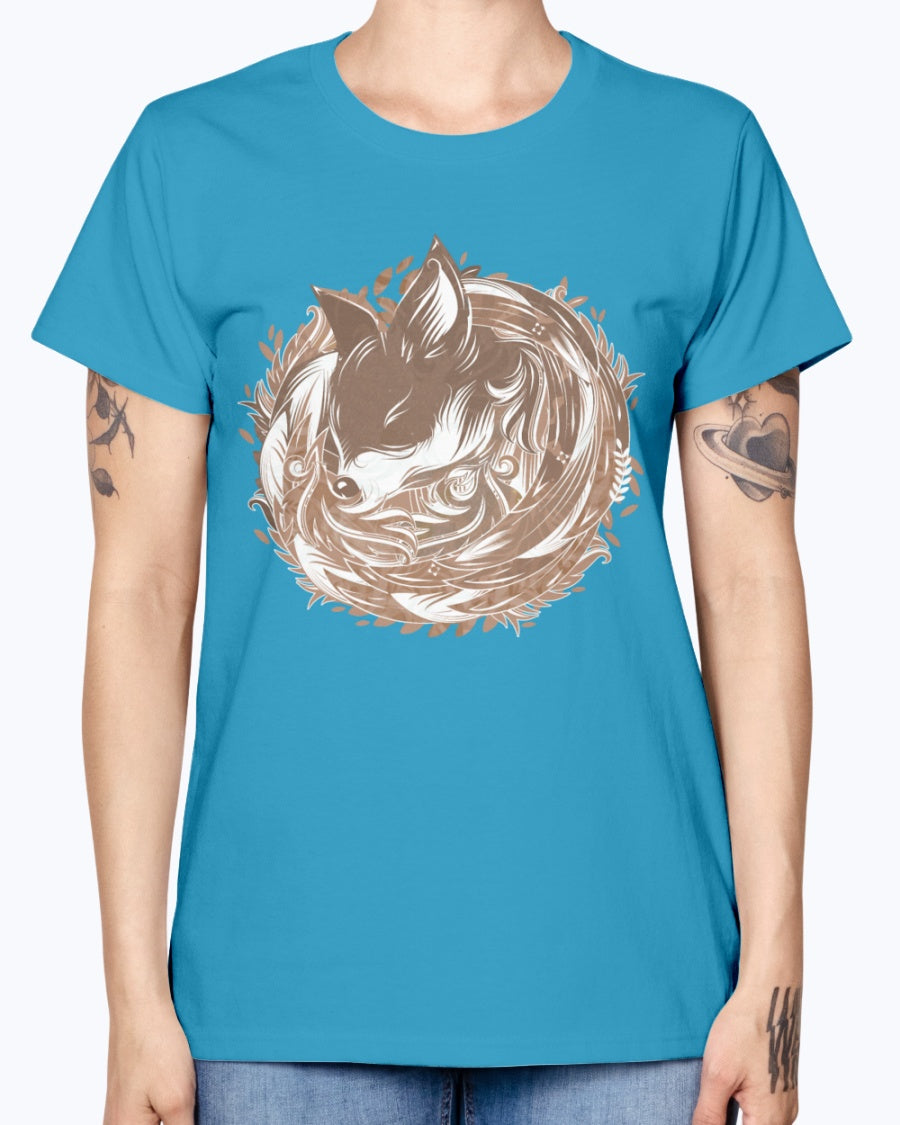 Gildan Ladies Missy T-Shirt 16 colors A fox at the Burrow