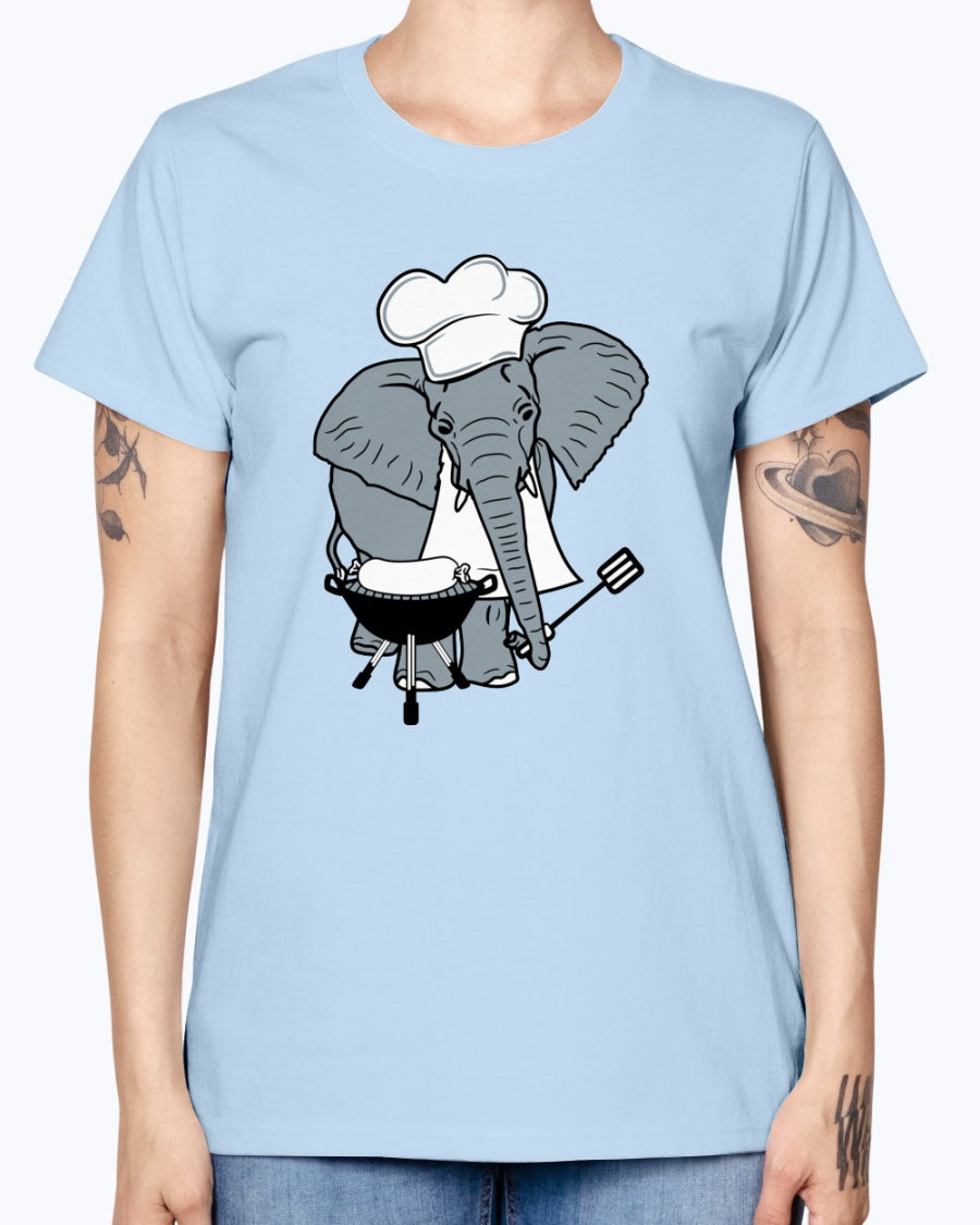 Gildan Ladies Missy T-Shirt Cook, grill, hat, elephant