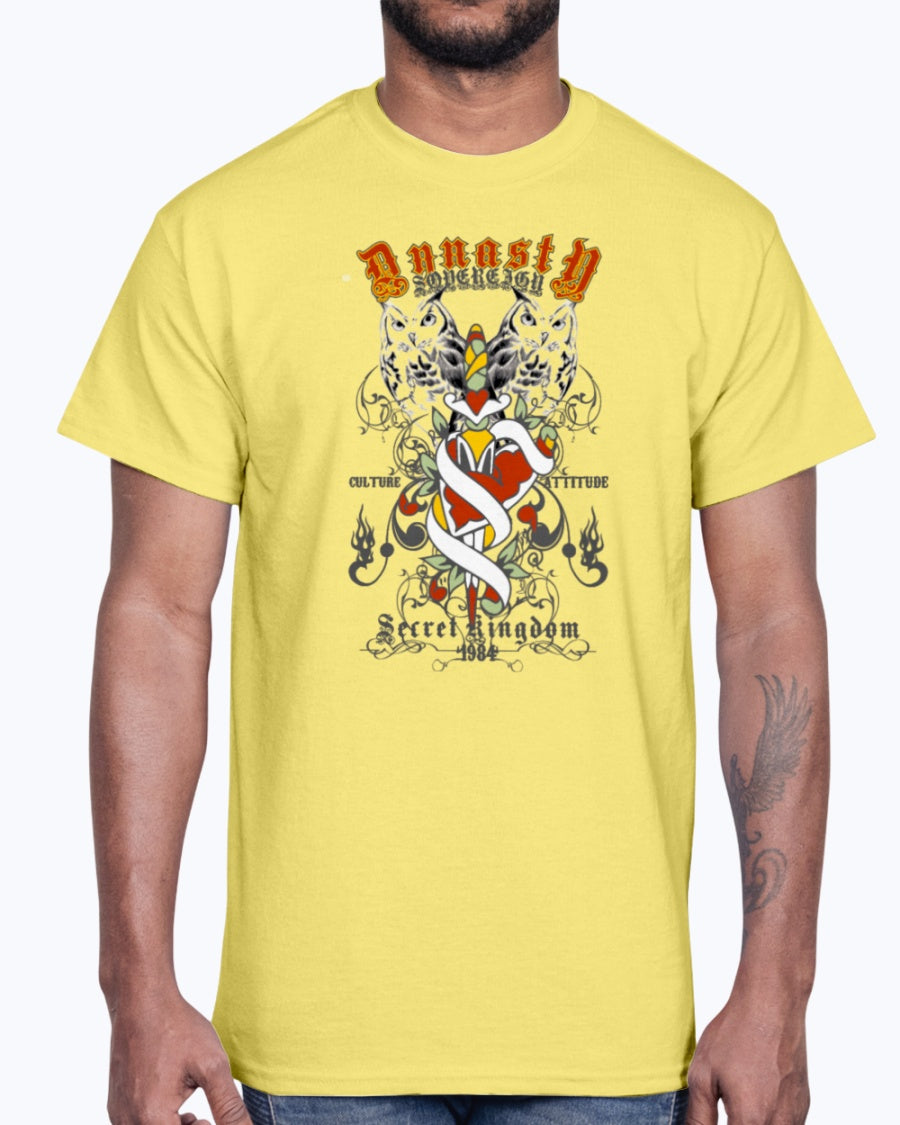 Men's Gildan Ultra Cotton T-Shirt 11 Light coloros. Secret kingdom owl