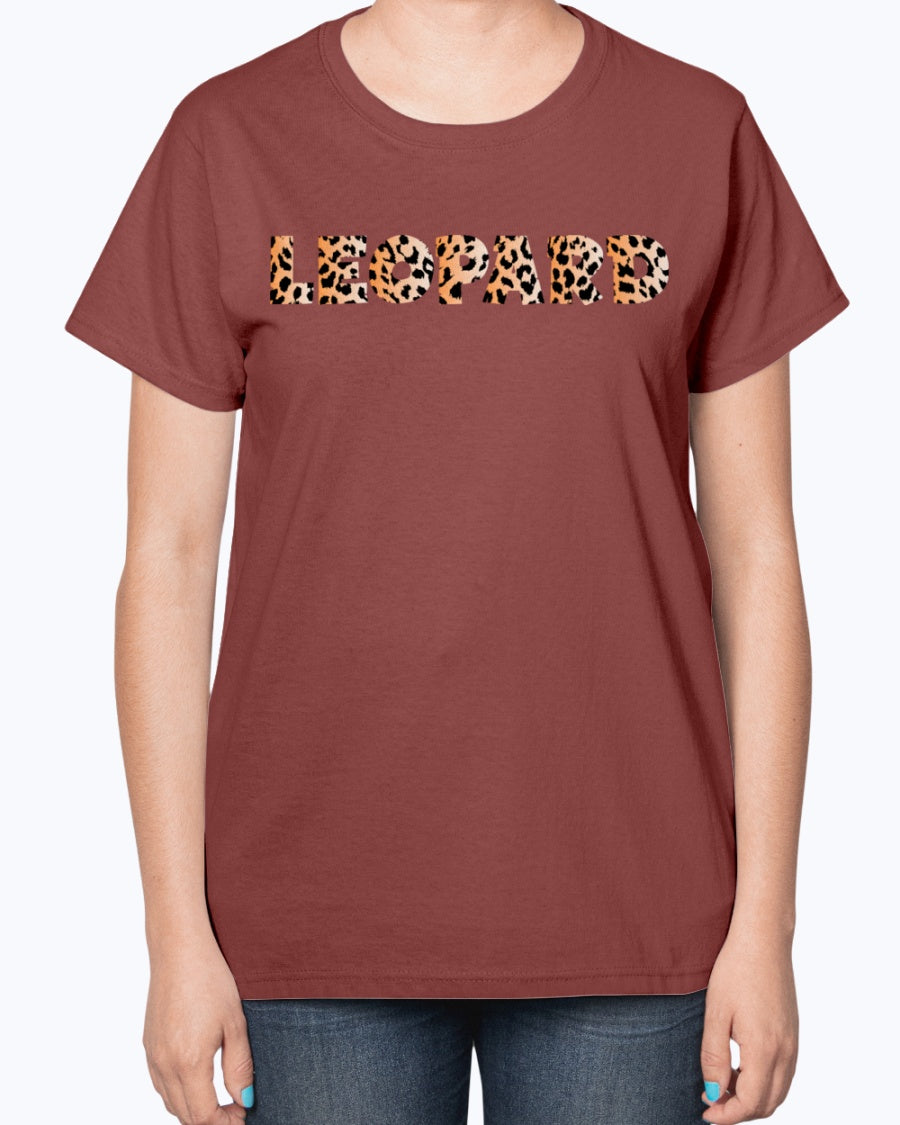 Gildan 2000L Ultra Cotton Ladies T-Shirt 13 colors Dark. Leopard Typography 2