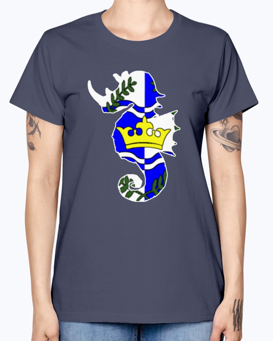 Gildan Ladies Missy T-Shirt Atlantia heraldic rhino seahorse