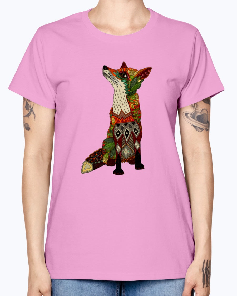 Gildan Ladies Missy T-Shirt 16 Light Colors Floral Fox