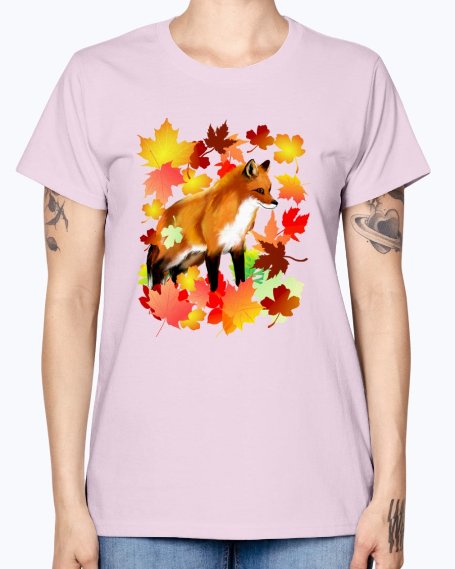 Gildan Ladies Missy T-Shirt 16 Light Colors A FOX in FALL