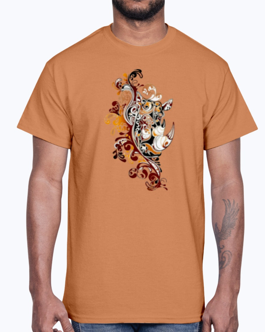 Men's Gildan Ultra Cotton T-Shirt 12 Dark colors. Dust Rhinos Orange Knotwork