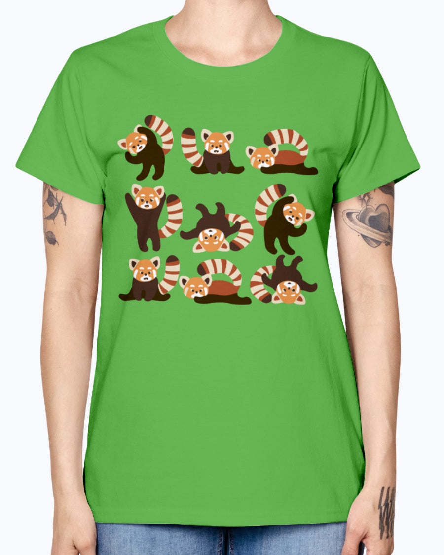 Gildan Ladies Missy T-Shirt. Red Panda Yoga .