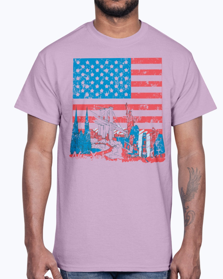 Men's Gildan Ultra Cotton T-Shirt 11 Light coloros USA Flag and Attractions, design-852 2