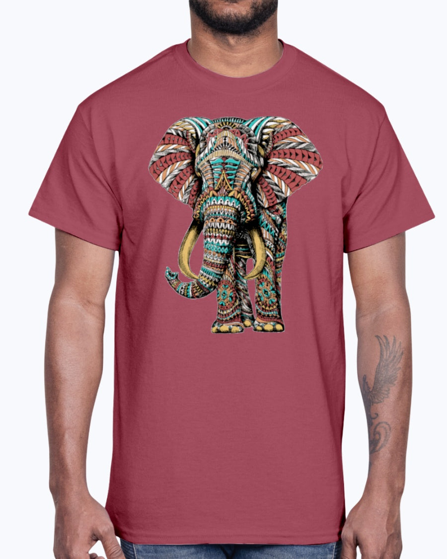 G2000 Unisex Ultra Cotton T-Shirt 12 Colors. Ornate Elephant Color Version