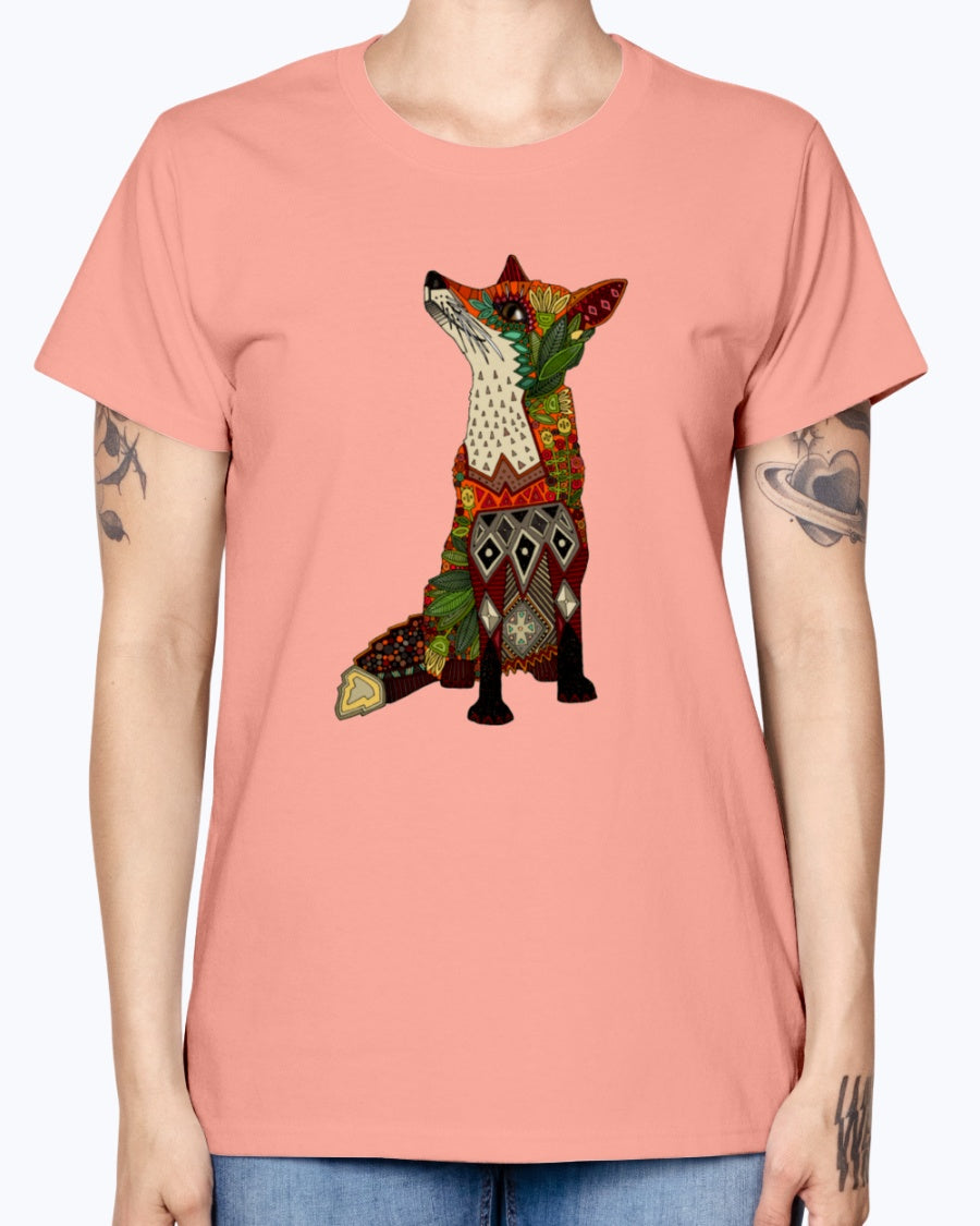 Gildan Ladies Missy T-Shirt 16 Light Colors Floral Fox