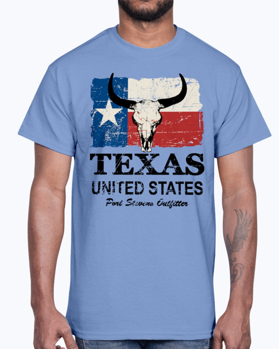 Men's Gildan Ultra Cotton T-Shirt 12 Dark colors Texas Bull Flag