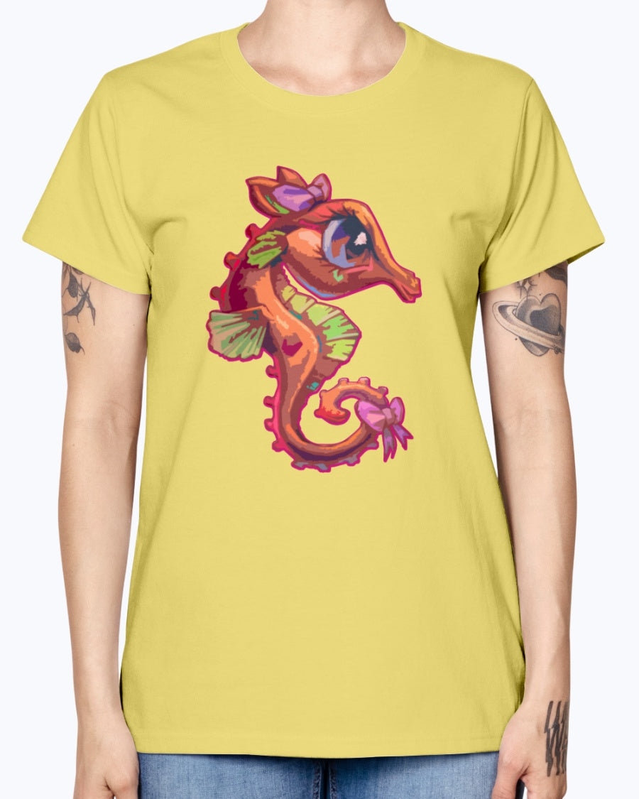 Gildan Ladies Missy T-Shirt .Cute Seahorse