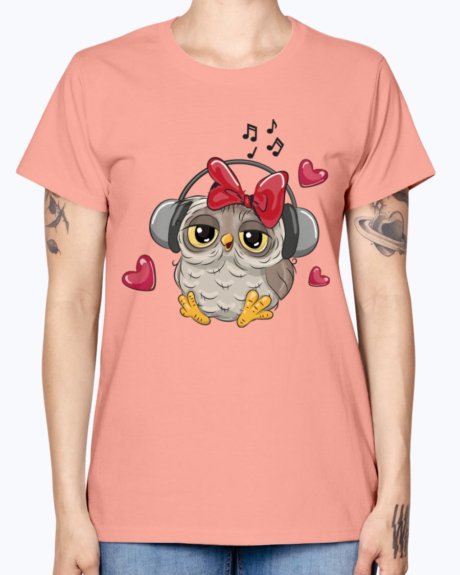 Gildan Ladies Missy T-Shirt 16 Light Colors. Cute Owl