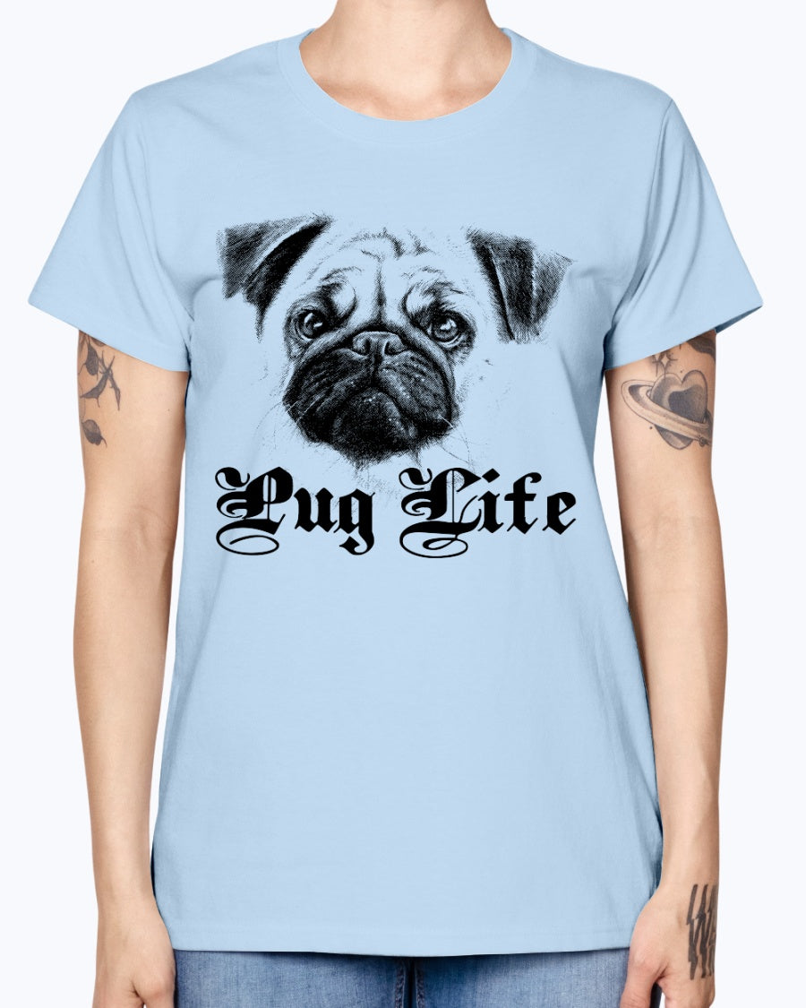 Gildan Ladies Missy T-Shirt 16 Light Colors Pug Life