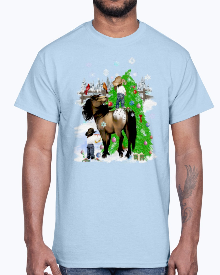 Men's Gildan Ultra Cotton T-Shirt. A horse and kid Christmas