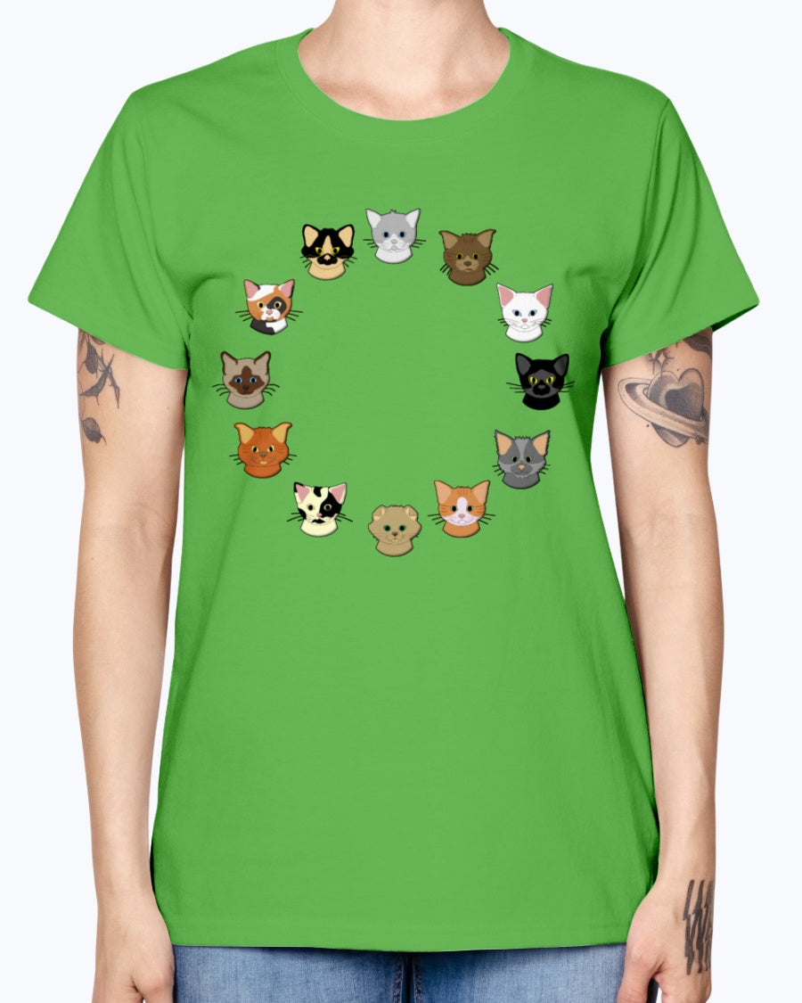 Gildan Ladies Missy T-Shirt. 12 cat heads Kids' Shirts