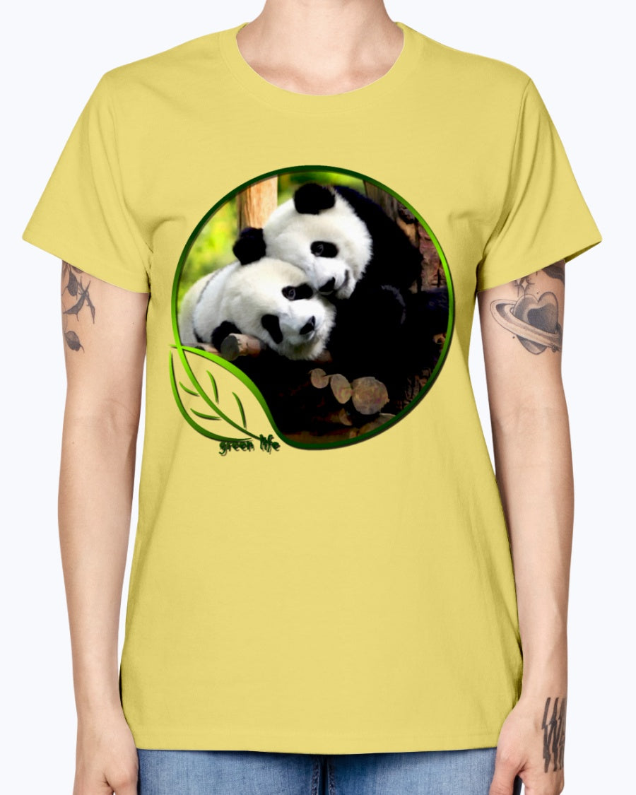 Gildan Ladies Missy T-Shirt Green Life Panda's