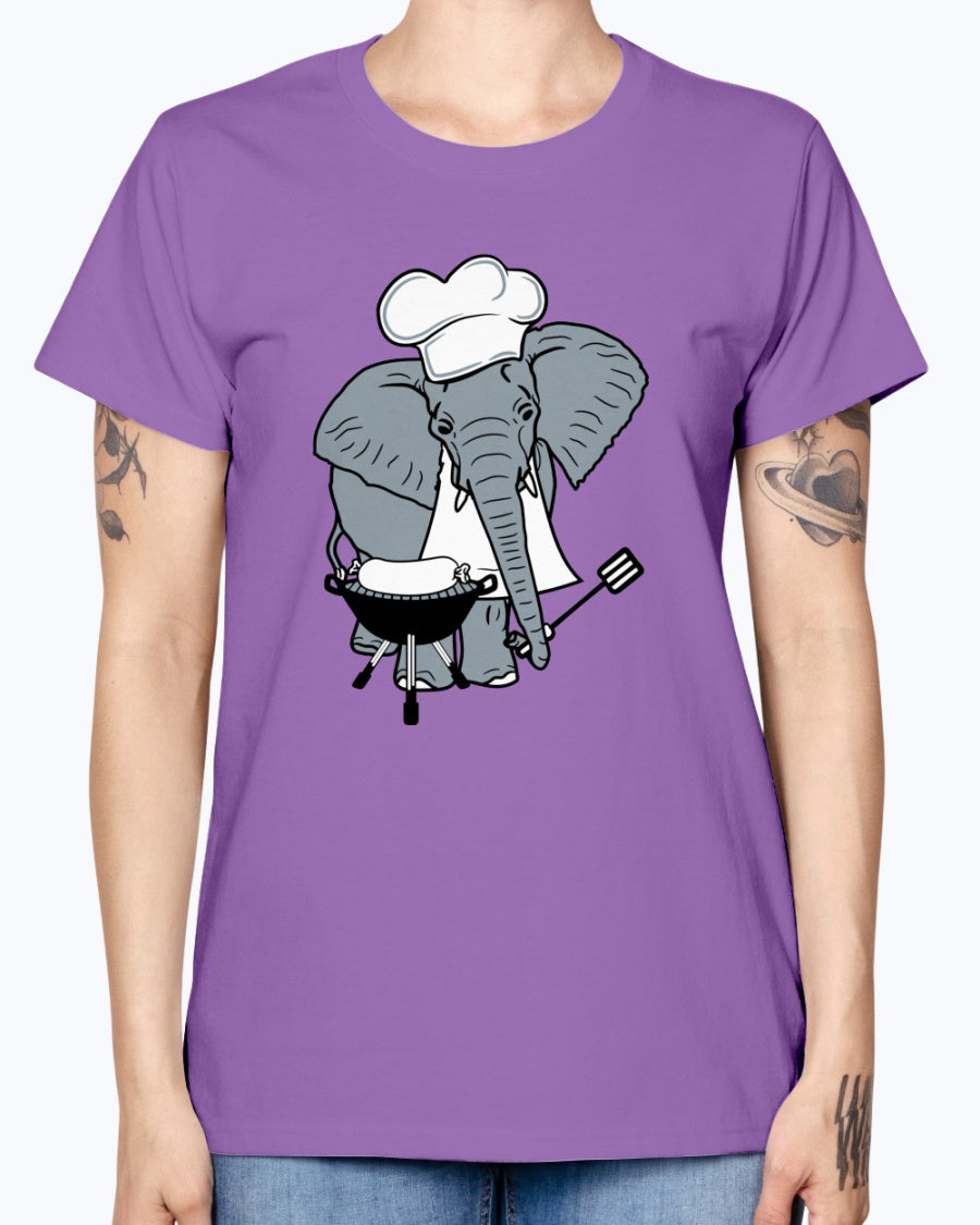 Gildan Ladies Missy T-Shirt Cook, grill, hat, elephant