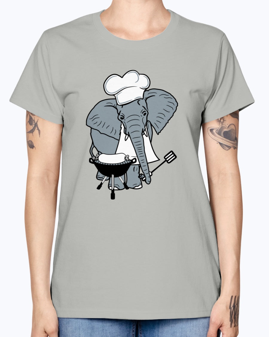 Gildan Ladies Missy T-Shirt Cook, grill, hat, elephant