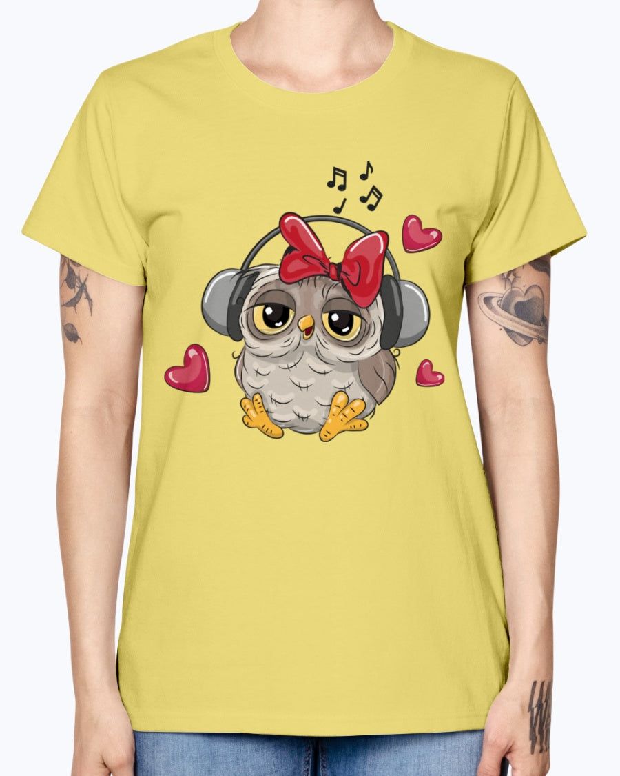 Gildan Ladies Missy T-Shirt 16 Light Colors. Cute Owl