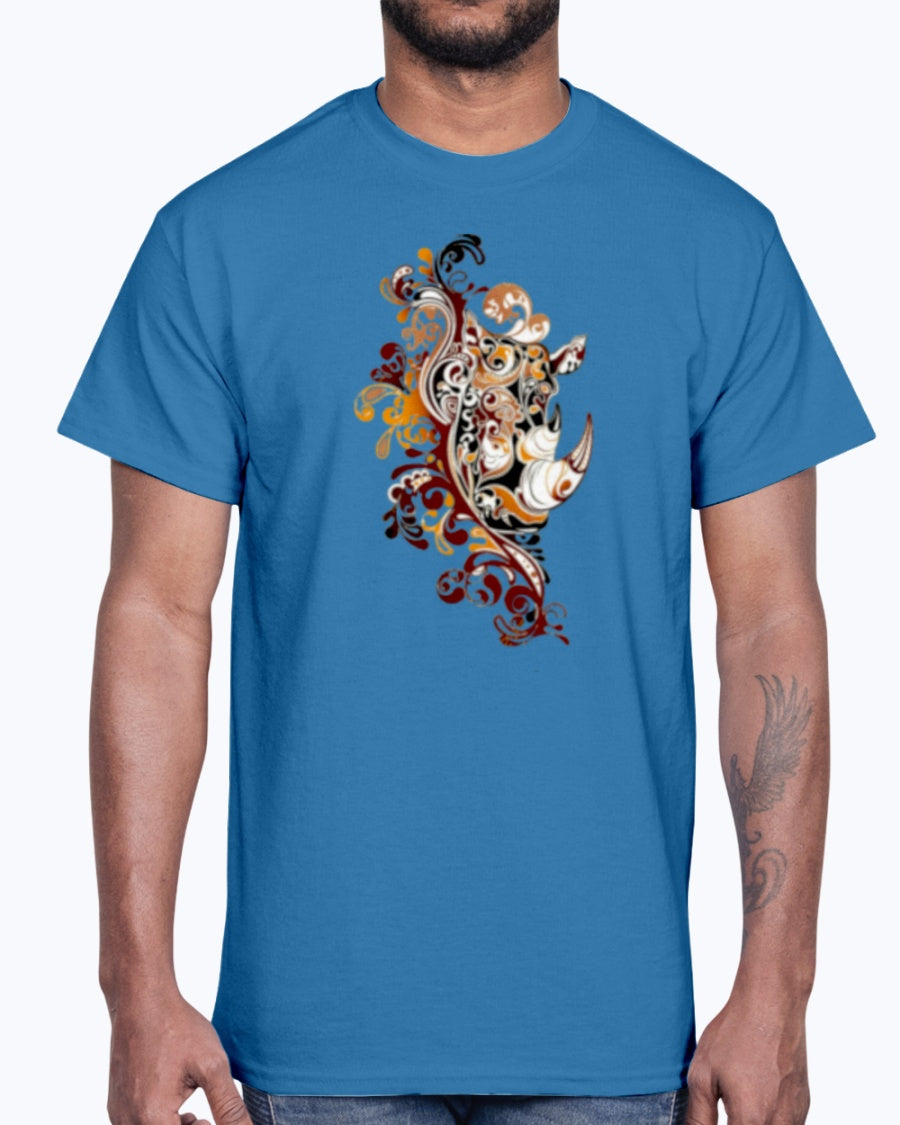 Men's Gildan Ultra Cotton T-Shirt 12 Dark colors. Dust Rhinos Orange Knotwork