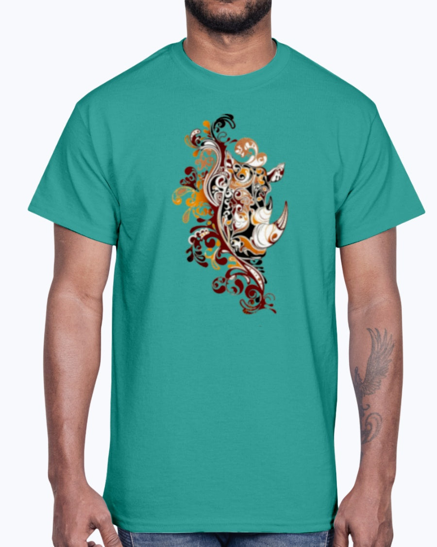 Men's Gildan Ultra Cotton T-Shirt 12 Dark colors. Dust Rhinos Orange Knotwork