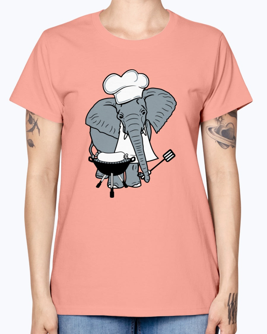 Gildan Ladies Missy T-Shirt Cook, grill, hat, elephant