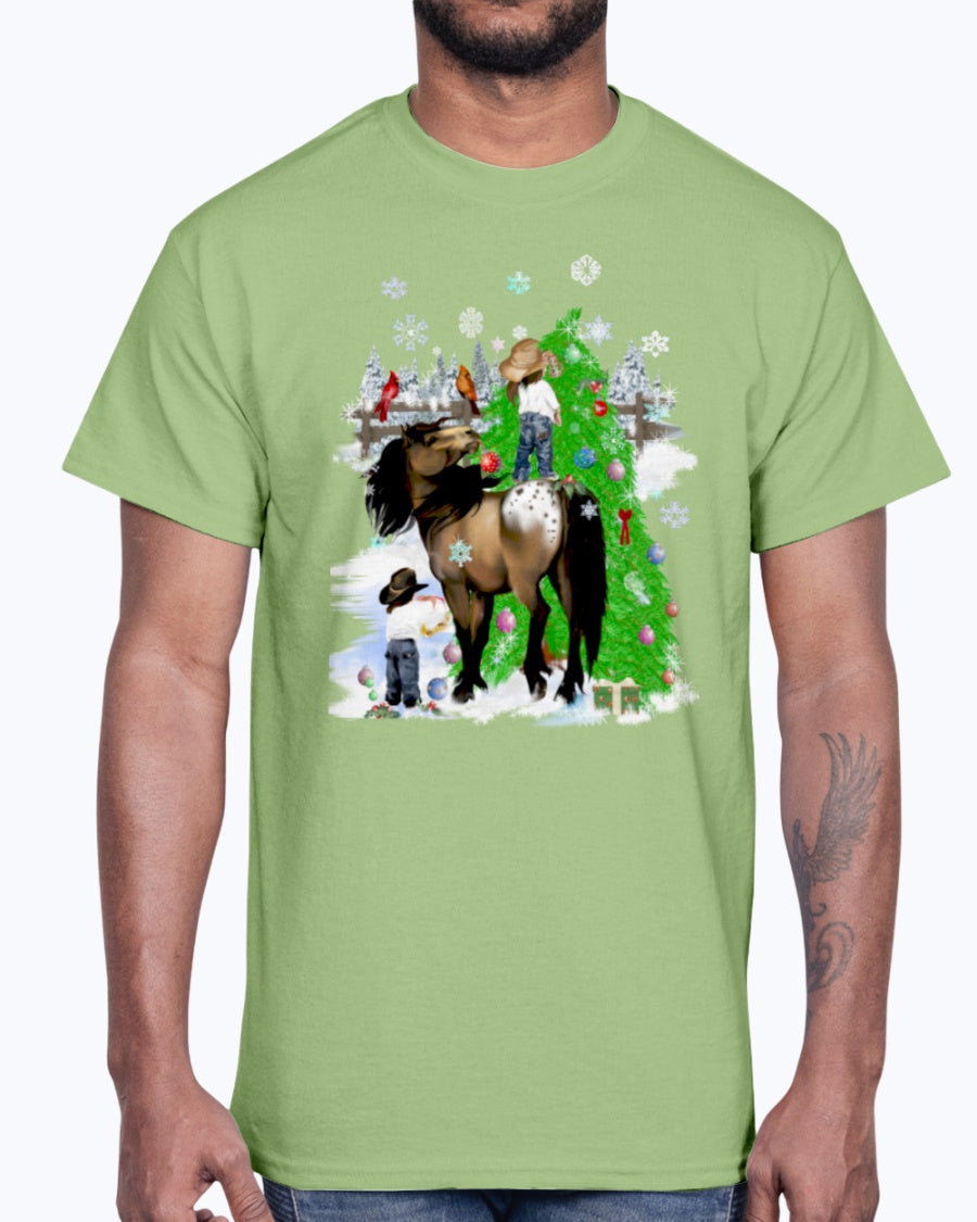 Men's Gildan Ultra Cotton T-Shirt. A horse and kid Christmas