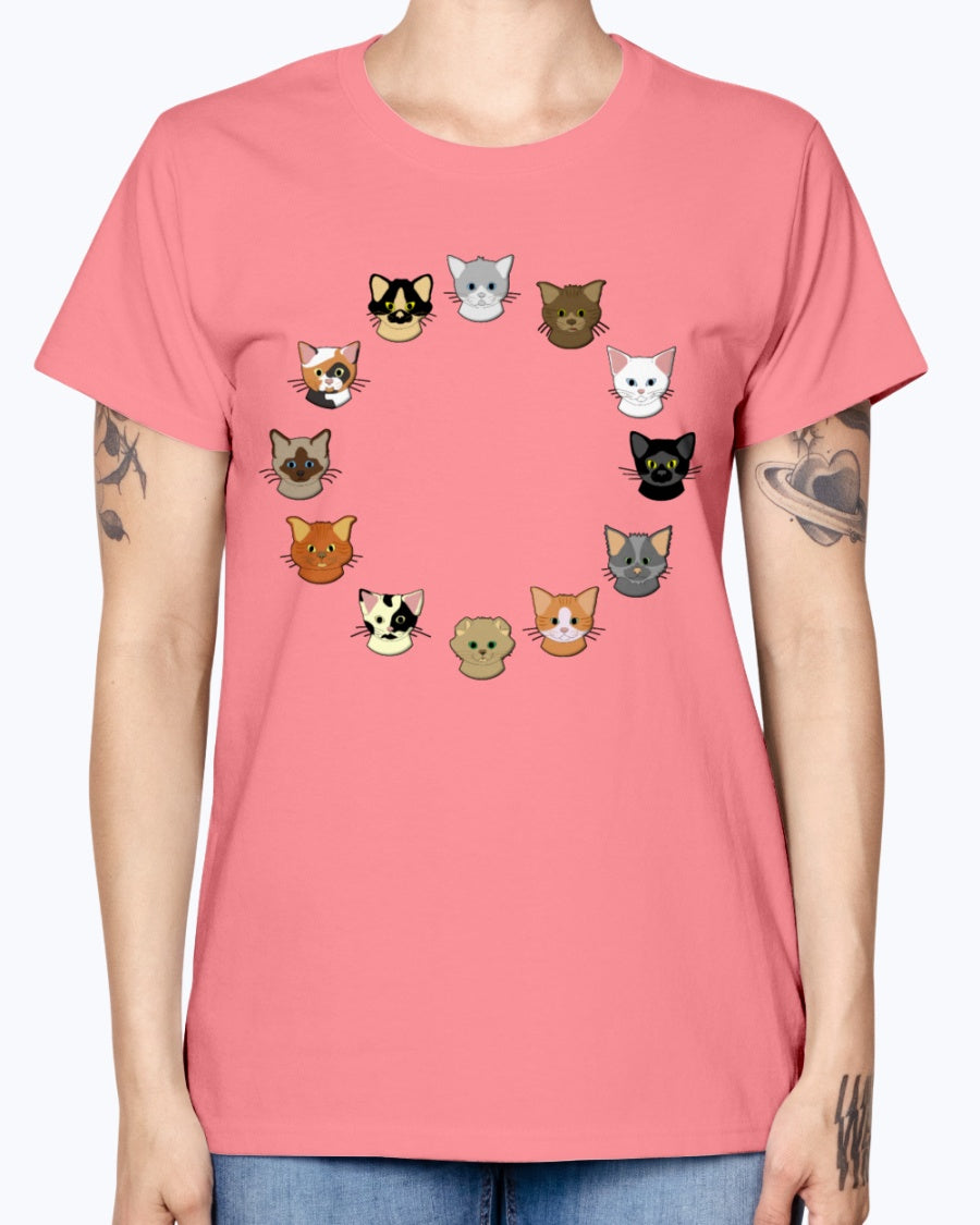 Gildan Ladies Missy T-Shirt. 12 cat heads Kids' Shirts