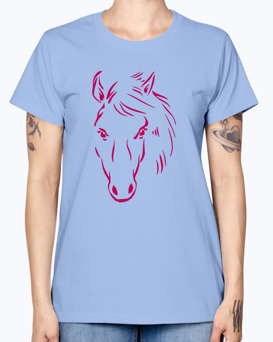 Gildan Ladies Missy T-Shirt. Horse drawing