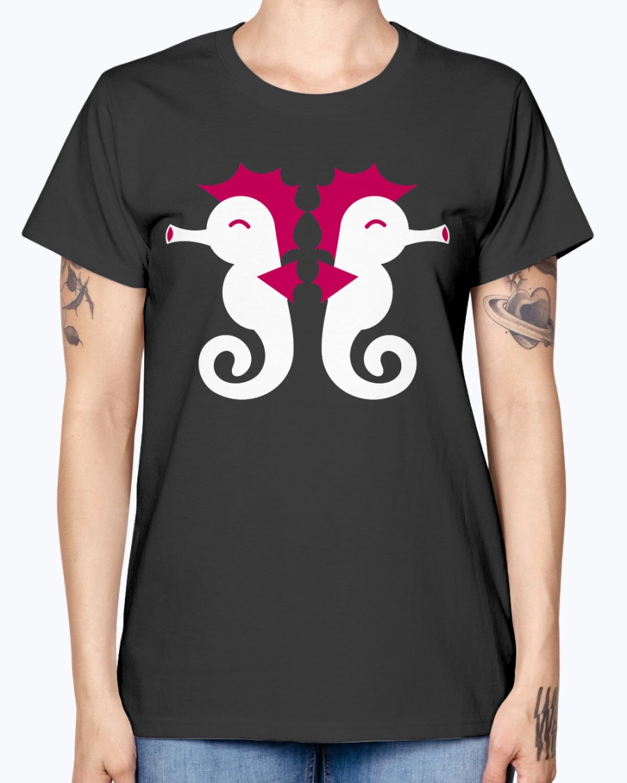 Gildan Ladies Missy T-Shirt Double cute little seahorses