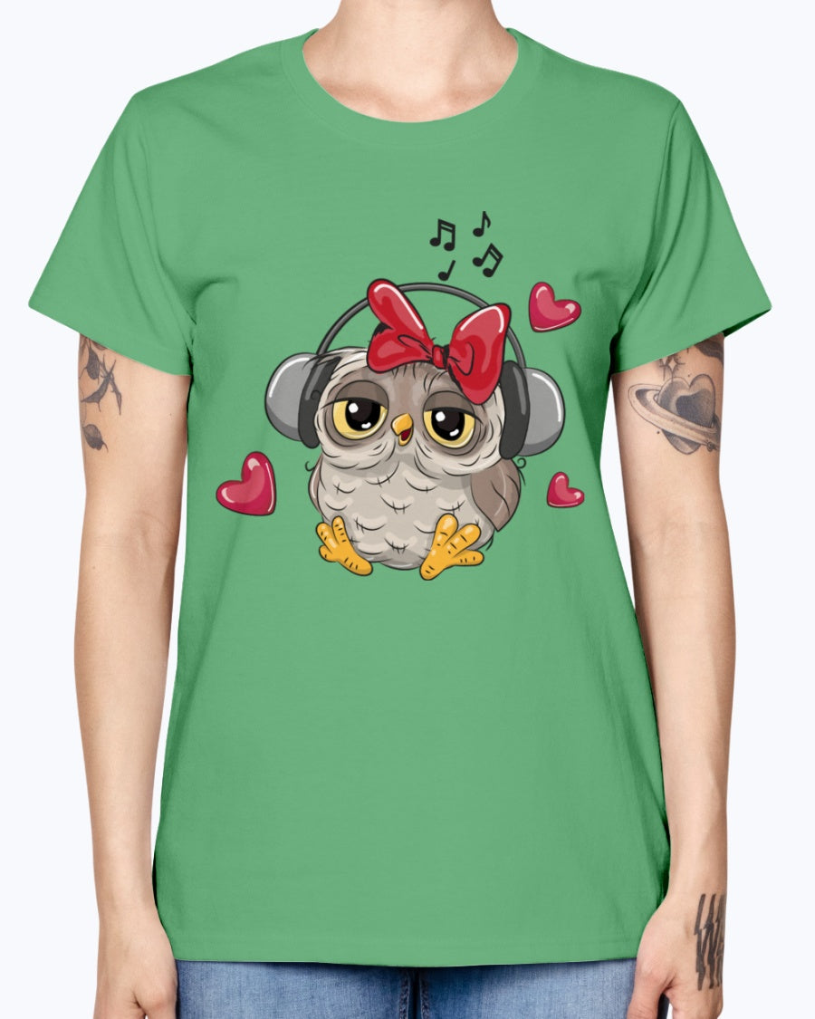Gildan Ladies Missy T-Shirt 16 Light Colors. Cute Owl