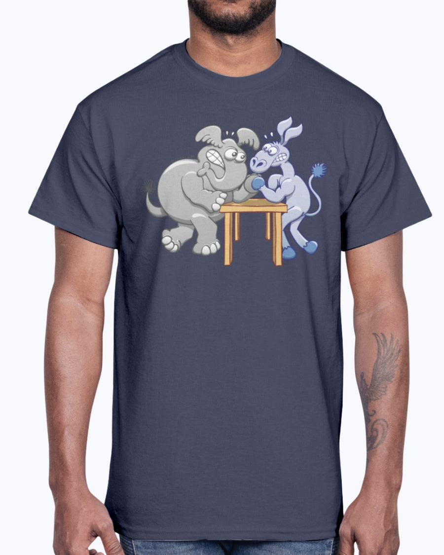 Men's Gildan Ultra Cotton T-Shirt Arm Wrestling Donkey vs Elephant Mugs & Drinkware