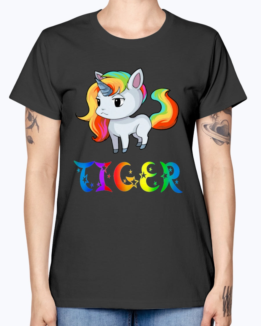 Gildan Ladies Missy T-Shirt 16 colors. Tiger Unicorn