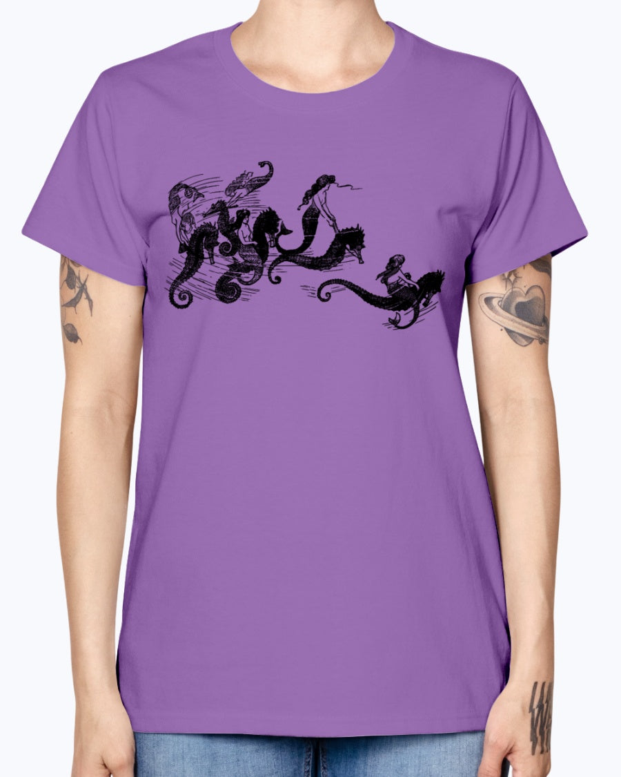 Gildan Ladies Missy T-Shirt Mermaids and Seahorses