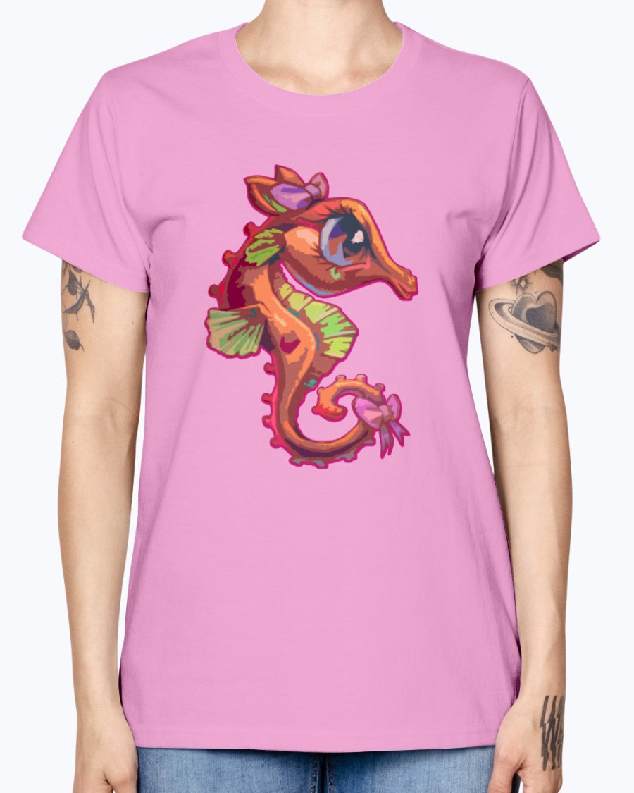 Gildan Ladies Missy T-Shirt .Cute Seahorse