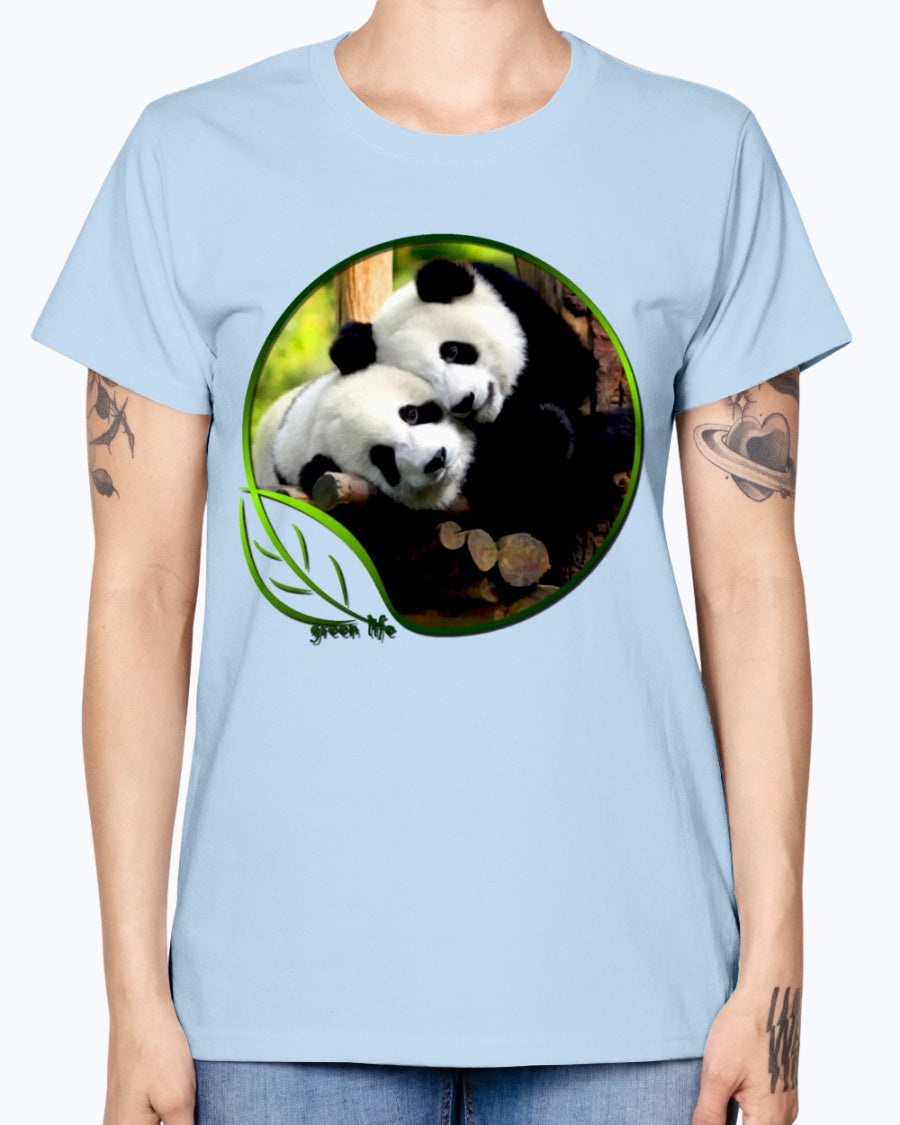 Gildan Ladies Missy T-Shirt Green Life Panda's
