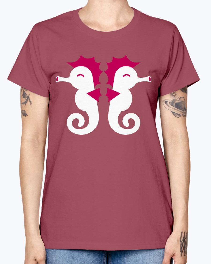 Gildan Ladies Missy T-Shirt Double cute little seahorses