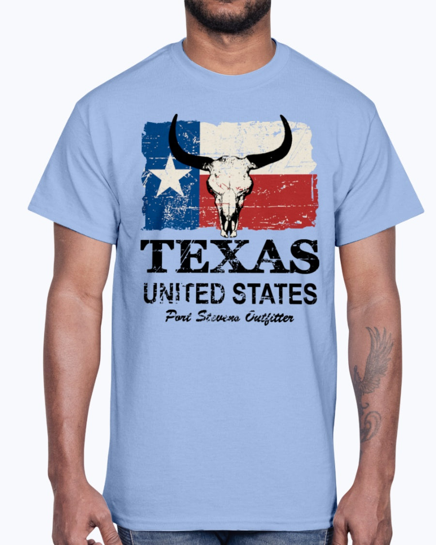 Men's Gildan Ultra Cotton T-Shirt 12 Dark colors Texas Bull Flag