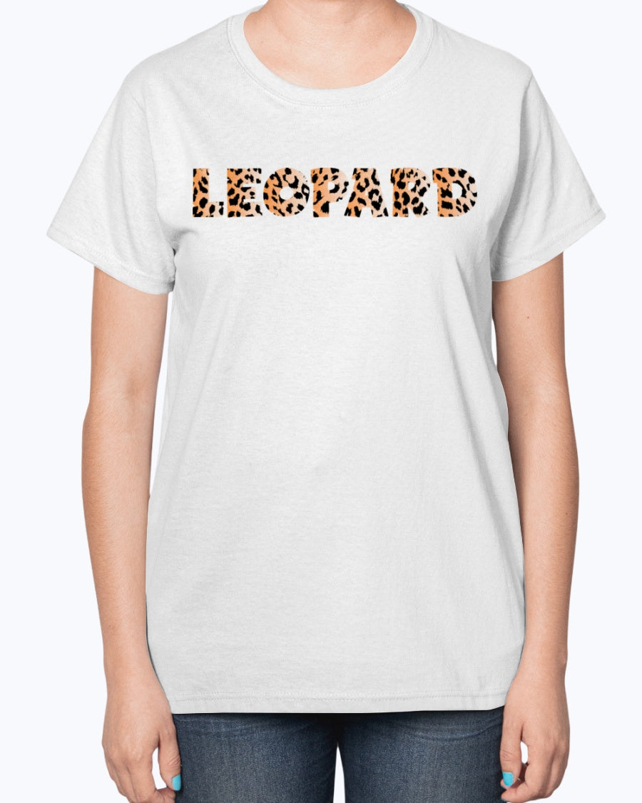 Gildan 2000L Ultra Cotton Ladies T-Shirt 13 colors Dark. Leopard Typography 2