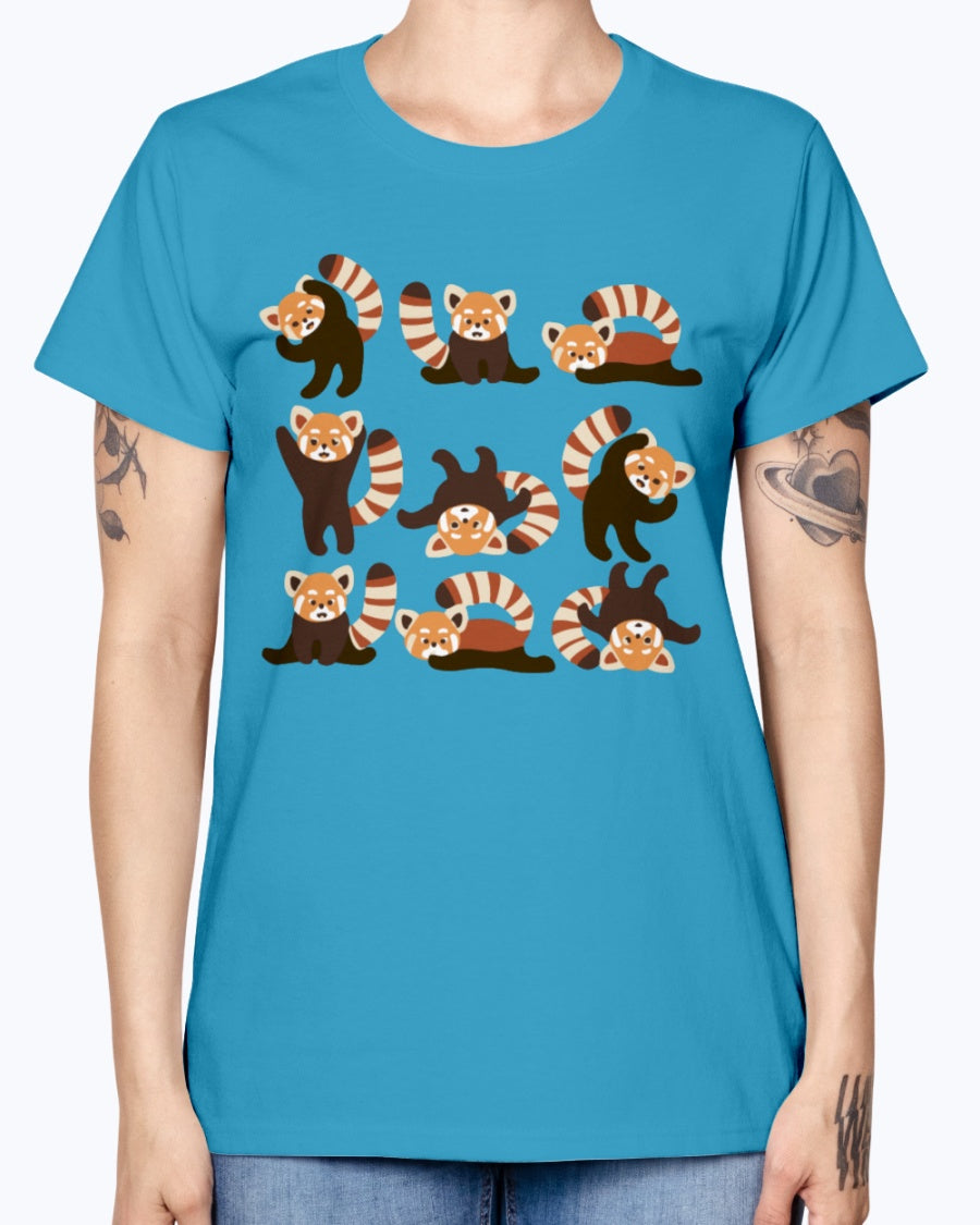 Gildan Ladies Missy T-Shirt. Red Panda Yoga .