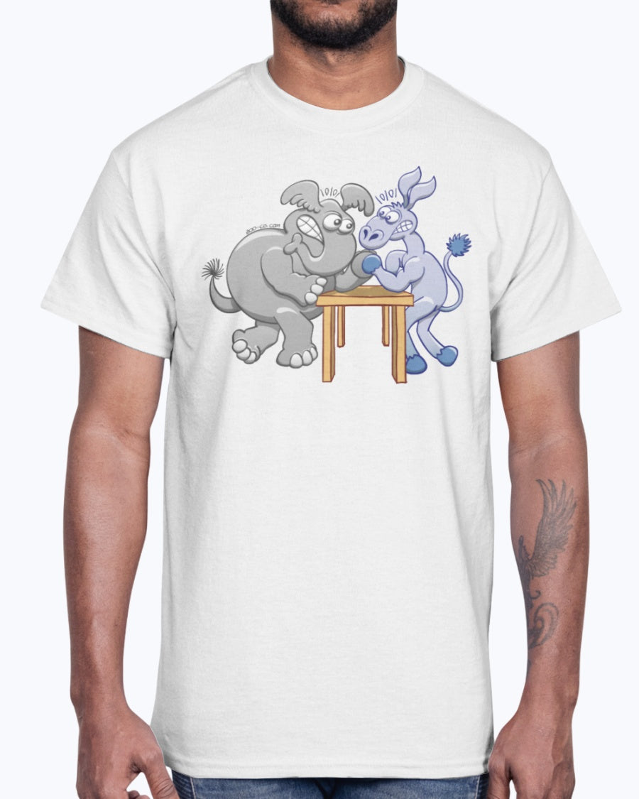 Men's Gildan Ultra Cotton T-Shirt Arm Wrestling Donkey vs Elephant Mugs & Drinkware