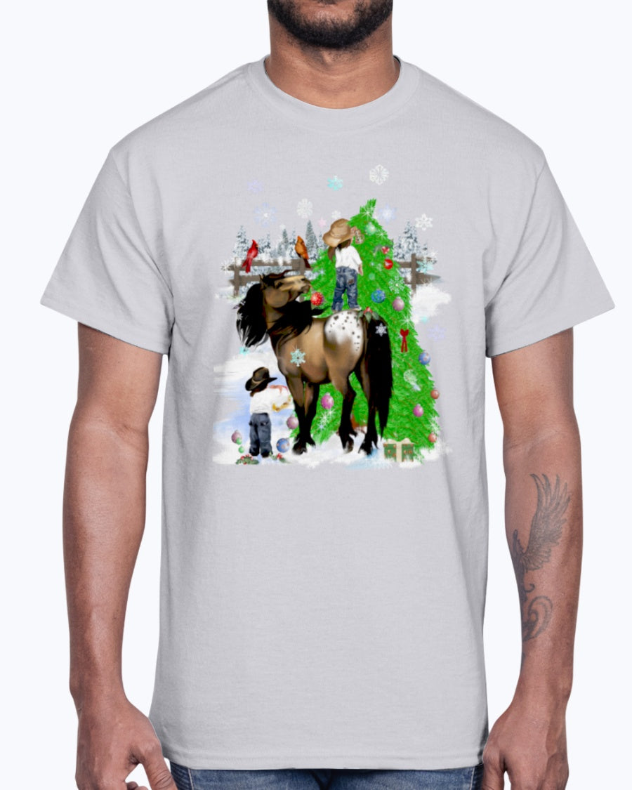 Men's Gildan Ultra Cotton T-Shirt. A horse and kid Christmas