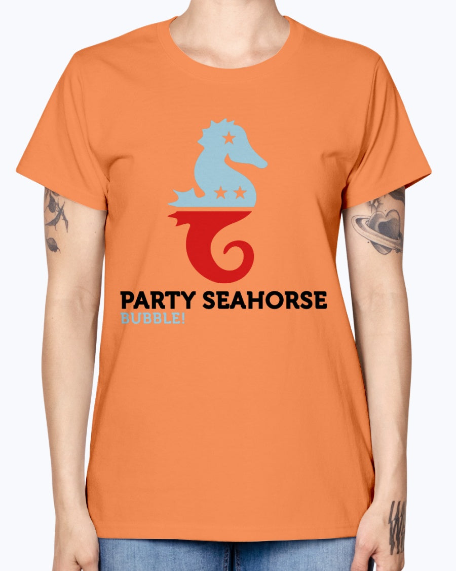 Gildan Ladies Missy T-Shirt Party Animals Seahorse . Polo Shirts