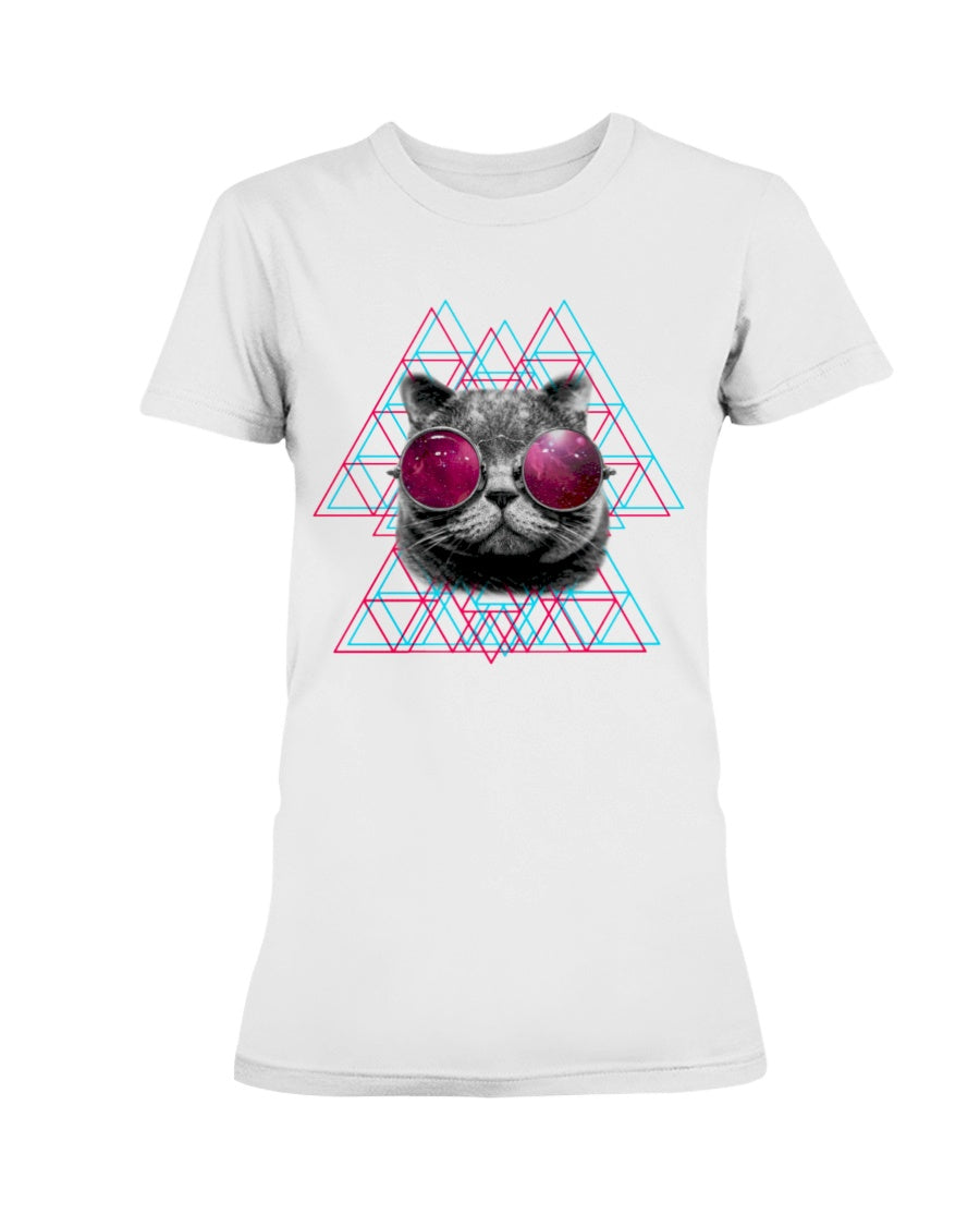 Gildan Ladies Missy T-Shirt 3D Cat in Space