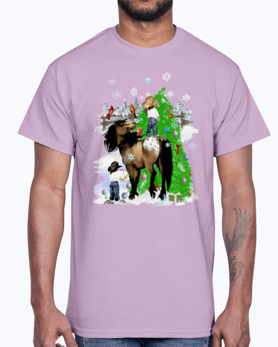 Men's Gildan Ultra Cotton T-Shirt. A horse and kid Christmas